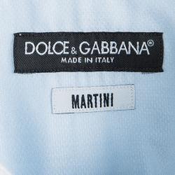 Pre Owned قميص دولتشي أند غابانا أكمام طويلة ياقة بلون مغاير منقوش أزرق مارتيني 4XL
