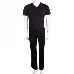 Pre Owned Dolce and Gabbana Black Wool Side Stripe Detail Trousers XXL