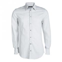 Pre Owned Dolce and Gabbana Gold White Textured Cotton Long Sleeve Shirt L