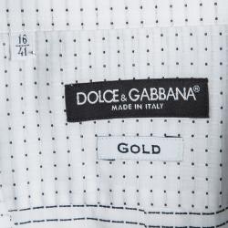 Pre Owned Dolce and Gabbana Gold White Textured Cotton Long Sleeve Shirt L