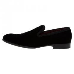 Pre Owned Dolce and Gabbana Black Velvet Embroidered Smoking Slippers Size 41