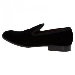 Pre Owned Dolce and Gabbana Black Velvet Embroidered Smoking Slippers Size 41