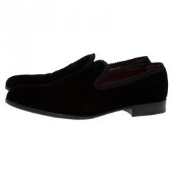 Pre Owned Dolce and Gabbana Black Velvet Embroidered Smoking Slippers Size 41