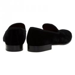 Pre Owned Dolce and Gabbana Black Velvet Embroidered Smoking Slippers Size 41