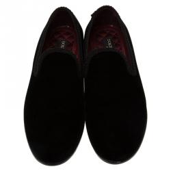 Pre Owned Dolce and Gabbana Black Velvet Embroidered Smoking Slippers Size 41