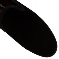 Pre Owned Dolce and Gabbana Black Velvet Embroidered Smoking Slippers Size 41