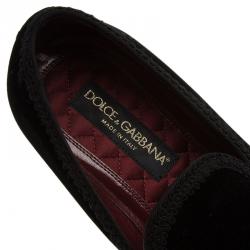 Pre Owned Dolce and Gabbana Black Velvet Embroidered Smoking Slippers Size 41