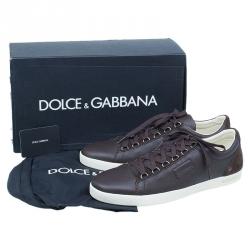 Pre Owned Dolce and Gabbana Brown Leather and Suede Sneakers Size 42.5 
