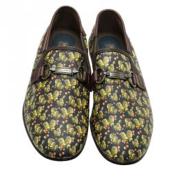 Dolce and Gabbana Green Cactus Canvas and Leather Amalfi Slip-Ons Size 43