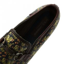 Dolce and Gabbana Green Cactus Canvas and Leather Amalfi Slip-Ons Size 43