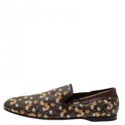 Pre Owned حذاء دولتشي أند غابانا أمالفي سليب أون جلد بني وكانفاس طبع برتقالي مقاس 44