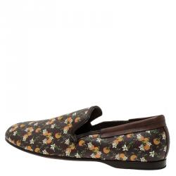 Pre Owned حذاء دولتشي أند غابانا أمالفي سليب أون جلد بني وكانفاس طبع برتقالي مقاس 44