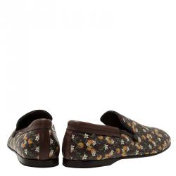 Pre Owned حذاء دولتشي أند غابانا أمالفي سليب أون جلد بني وكانفاس طبع برتقالي مقاس 44