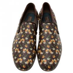 Pre Owned حذاء دولتشي أند غابانا أمالفي سليب أون جلد بني وكانفاس طبع برتقالي مقاس 44