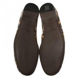 Pre Owned حذاء دولتشي أند غابانا أمالفي سليب أون جلد بني وكانفاس طبع برتقالي مقاس 44