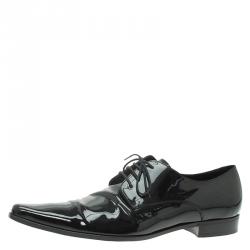 Pre Owned Dolce and Gabbana Black Patent Pointed Lace Up Derby Size 44