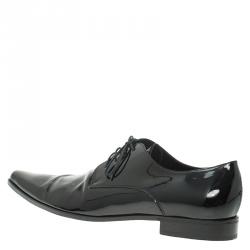 Pre Owned Dolce and Gabbana Black Patent Pointed Lace Up Derby Size 44