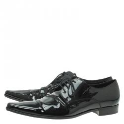 Pre Owned Dolce and Gabbana Black Patent Pointed Lace Up Derby Size 44