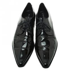 Pre Owned Dolce and Gabbana Black Patent Pointed Lace Up Derby Size 44