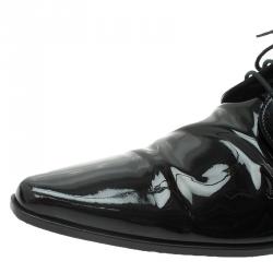 Pre Owned Dolce and Gabbana Black Patent Pointed Lace Up Derby Size 44