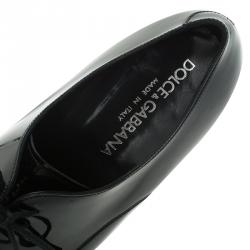 Pre Owned Dolce and Gabbana Black Patent Pointed Lace Up Derby Size 44