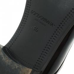 Pre Owned Dolce and Gabbana Black Patent Pointed Lace Up Derby Size 44