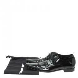 Pre Owned Dolce and Gabbana Black Patent Pointed Lace Up Derby Size 44