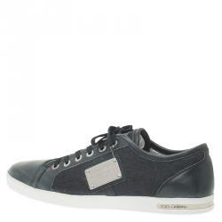 مملوكة مسبقًا حذاء رياضي دولتشي أند غابانا جلد أسود ودينيم بلوحة بالشعار مقاس 45