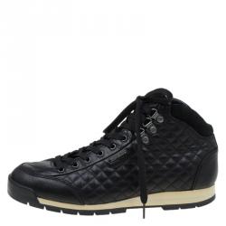 Pre Owned Dolce and Gabbana Black Quilted Leather Hi Top Trainer Sneakers Size 42
