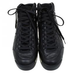 Pre Owned Dolce and Gabbana Black Quilted Leather Hi Top Trainer Sneakers Size 42