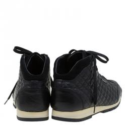 Pre Owned Dolce and Gabbana Black Quilted Leather Hi Top Trainer Sneakers Size 42