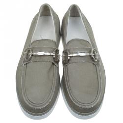 Pre Owned Dolce and Gabbana Fatigue Green Fabric Loafers Size 40