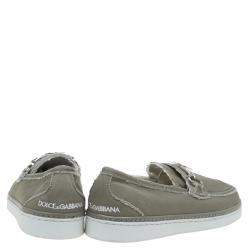 Pre Owned Dolce and Gabbana Fatigue Green Fabric Loafers Size 40