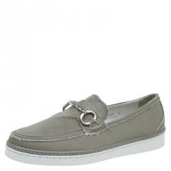 Dolce and Gabbana Fatigue Green Fabric Loafers Size 42