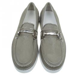 Dolce and Gabbana Fatigue Green Fabric Loafers Size 42