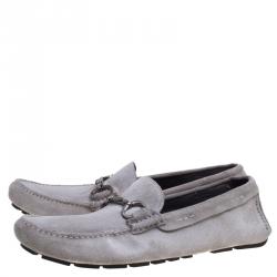 Pre Owned Dolce and Gabbana Grey Suede Boat Moccasins Loafers Size 41