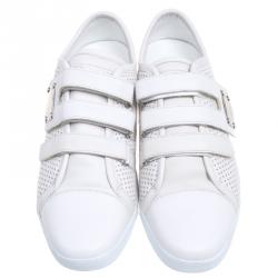 Pre Owned Dolce and Gabbana White Perforated Leather Velcro Sneakers Size 44
