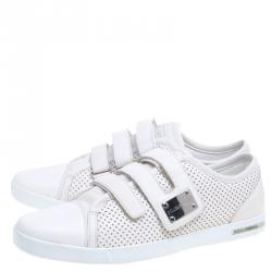 Pre Owned Dolce and Gabbana White Perforated Leather Velcro Sneakers Size 44