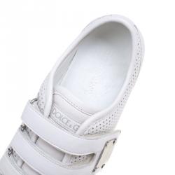 Pre Owned Dolce and Gabbana White Perforated Leather Velcro Sneakers Size 44