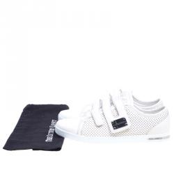 Pre Owned Dolce and Gabbana White Perforated Leather Velcro Sneakers Size 44