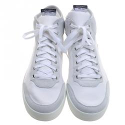 مملوكة مسبقًا Dolce and Gabbana White/Grey Leather and Suede High Top Sneakers Size 44