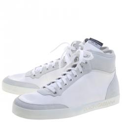مملوكة مسبقًا Dolce and Gabbana White/Grey Leather and Suede High Top Sneakers Size 44