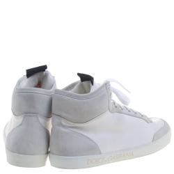 مملوكة مسبقًا Dolce and Gabbana White/Grey Leather and Suede High Top Sneakers Size 44