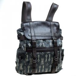 Dolce and Gabbana Brown Coated Canvas and Leather Trimmed Backpack