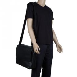 Dunhill Black Pebbled Leather Flap Messenger Bag