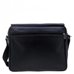 Dunhill Black Pebbled Leather Flap Messenger Bag