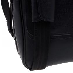 Dunhill Black Pebbled Leather Flap Messenger Bag