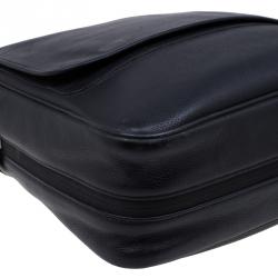 Dunhill Black Pebbled Leather Flap Messenger Bag