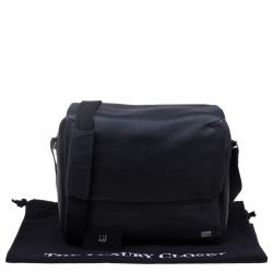 Dunhill Black Pebbled Leather Flap Messenger Bag