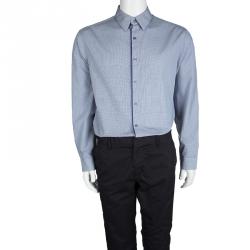 Pre Owned Elie Tahari Blue Checkered Long Sleeve Button Front Shirt L